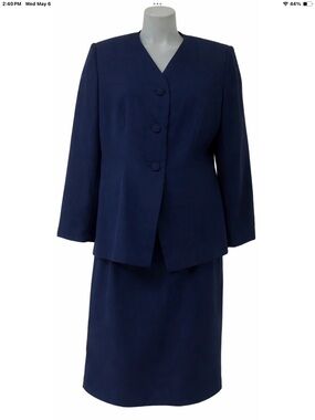 Executive Collection Navy Blue Skirt Suit Set 16W Career Office plus size